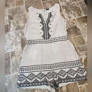 Anne Taylor LOFT - Boho Linen Romper with Black Embroidery
